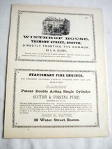 1853 Ad Winthrop House Tremont Street, Boston - £7.84 GBP