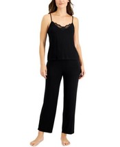 allbrand365 designer Womens Knit Lace-Trim Cami Pajama Set Deep Black Si... - £30.67 GBP