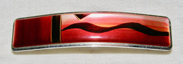 VINTAGE RED &amp; BLACK MODERN GRAPHIC DESIGN ON SILVER-TONE METAL HAIR BARR... - $4.95