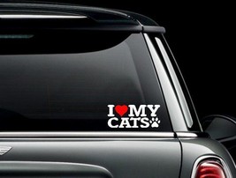 I Love (heart) My Cats with Paw Print Vinyl Car Window Sticker Decal US Seller - £5.38 GBP+