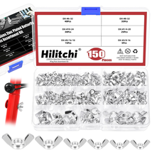 150PCS Wing Nuts Assortment Kit, 3/8&quot;, 5/16&quot;, 1/4&quot;, Carbon Steel Zinc Pl... - €13,91 EUR
