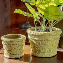 Zaer Ltd. Set of 2 Tuscan Style Round Ceramic Flower Pots (Antique Green) - £45.40 GBP