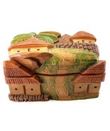 Guatemala Hand Carved Wood 3-Dimensional Village Lidded Trinket Box - $34.95