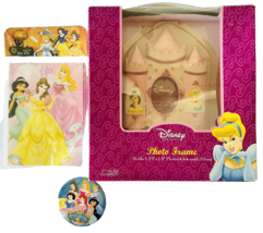 3 Disney Princess Items Photo Frame Brag Book Pin Cinderella &amp; More - £13.56 GBP