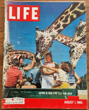 Life Magazine August 1 1960 - Safari In New-Type U.S. Fun Spot - Giraffes - £7.88 GBP