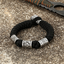 Punk Paracord Rope Survival Bracelets Men Amulet Compass Trinity Runes Bead Nors - £12.33 GBP