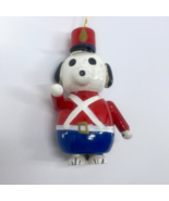 Wood Dog Soldier Ornament Painted White Black Ears Red Shirt Blue Pants ... - $5.00