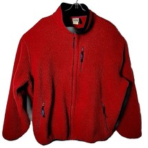 LL Bean Men Tall XL Freeport Maine Full Zip Fleece Red Zip Pocket Sweater Jacket - £39.56 GBP