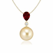Authenticity Guarantee 
Golden South Sea Cultured Pearl &amp; Pear Ruby Drop Pend... - £1,023.50 GBP