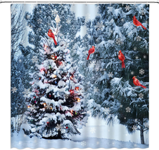 SRAUYST Winter Shower Curtain Rustic Snowy Forest Pine Tree Snowflake Birds Chri - £25.92 GBP