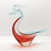 Murano Art Glass Swan / Bird Bowl, Red &amp; Blue Sommerso, Handmade, Venetian - £15.95 GBP