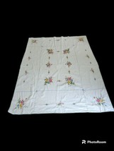 Vintage Hand Embroidered Floral Rose Cross Stitch Tablecloth 62&quot;x 81&quot; - £54.60 GBP