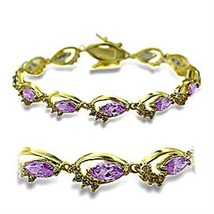 415702 - Gold Brass Bracelet with AAA Grade CZ  in Light Amethyst - $84.88 CAD
