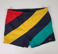 Vintage Newport Blue Swim Trunks Shorts Large Color Block 80&#39;s 90&#39;s Drawstring - $23.99