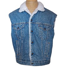 Vintage 1980s Levis Trucker Jeans Light Blue Denim Sherpa Lined Vest 70609 0291  - £117.98 GBP