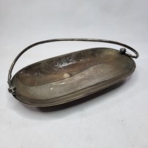 Vintage Silverplate Tray Basket With Handle Flower Accent 13x7 Inches - £32.28 GBP