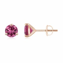 Natural Pink Tourmaline Solitaire Stud Earrings in 14K Gold (Grade-AAAA, 6MM) - £855.43 GBP