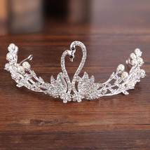 Baroque Silver Color Rhinestone Swan Crown Tiaras Pearl Bridal Diadem Headbands  - £14.67 GBP