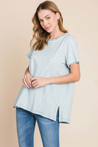 Cotton Bleu by Nu Lab Contrast Trim Short Sleeve Slit T-Shirt - £22.37 GBP