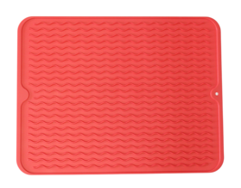 Red Silicone Drying Mat 16&quot;x12&quot; Grooved Heat-Resistant Non-Slip BPA-Free - £8.38 GBP