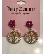 Juicy Couture Pink Flower &amp; Round JC Drop Earrings CZ Accents - New with... - £12.58 GBP