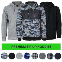 Men's Cotton Blend Zip Up Drawstring Fleece Lined Sport Gym Sweater Hoodie - $29.10+
