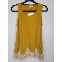 Umgee Tank Top S Womens Yellow Lace Bottom Sleeveless Pullover Crew Neck Top - £16.05 GBP