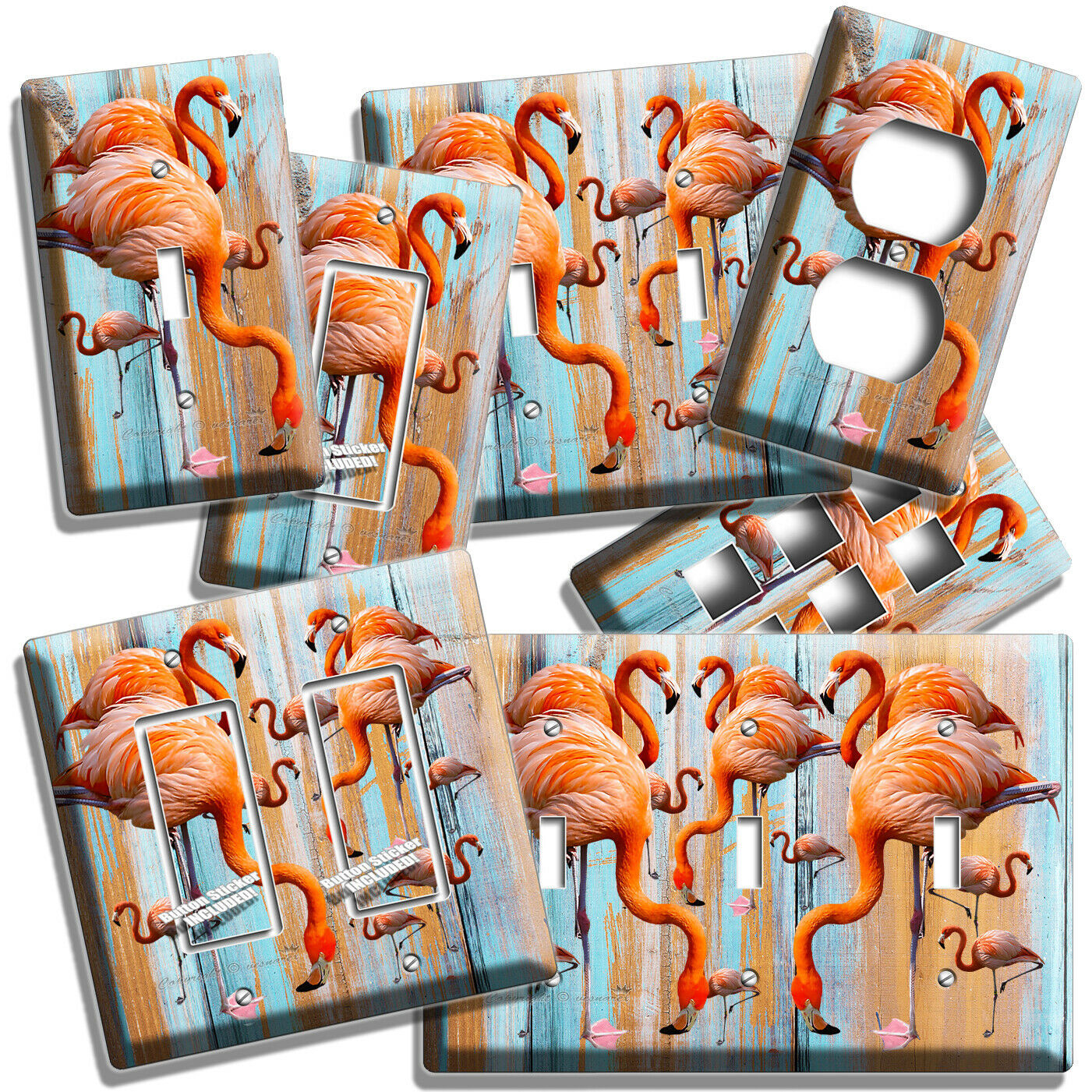 PINK FLAMINGO BIRDS ON RUSTIC WOOD LIGHT SWITCH OUTLET WALL PLATE ROOM ART DECOR