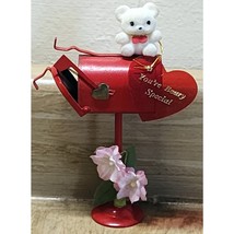 Vintage Enesco Flocked Teddy Bear On Mailbox Valentines Day Ornament Ado... - €6,22 EUR