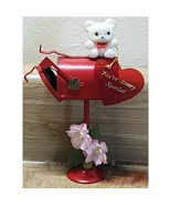 Vintage Enesco Flocked Teddy Bear On Mailbox Valentines Day Ornament Ado... - $7.17