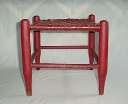 Antique Shaker Stool Bench Lipstick Red Paint Woven Split Ash Seat - £257.04 GBP