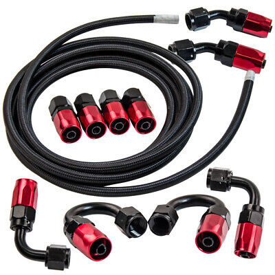 6AN 16FT New Nylon Braided Fuel Oil Line Hose + 10Pc AN6 Fitting Black/Red