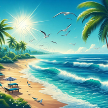 Canvas wall mural beach sea sun vacation 40x40cm/15.7x15.7in Wandbild AI Art - £49.38 GBP