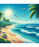 Canvas wall mural beach sea sun vacation 40x40cm/15.7x15.7in Wandbild AI... - $64.00