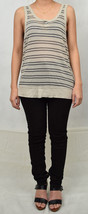 T By Alexander Wang Brown Stripe Rayon Linen Knit Henley Tank Top Shirt S Womens - £30.50 GBP
