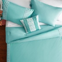 Pioneer Woman ~ Turquoise Eyelet ~ 4 Pc. ~ KING Comforter Set ~ 96&quot; x 110&quot; - £50.54 GBP