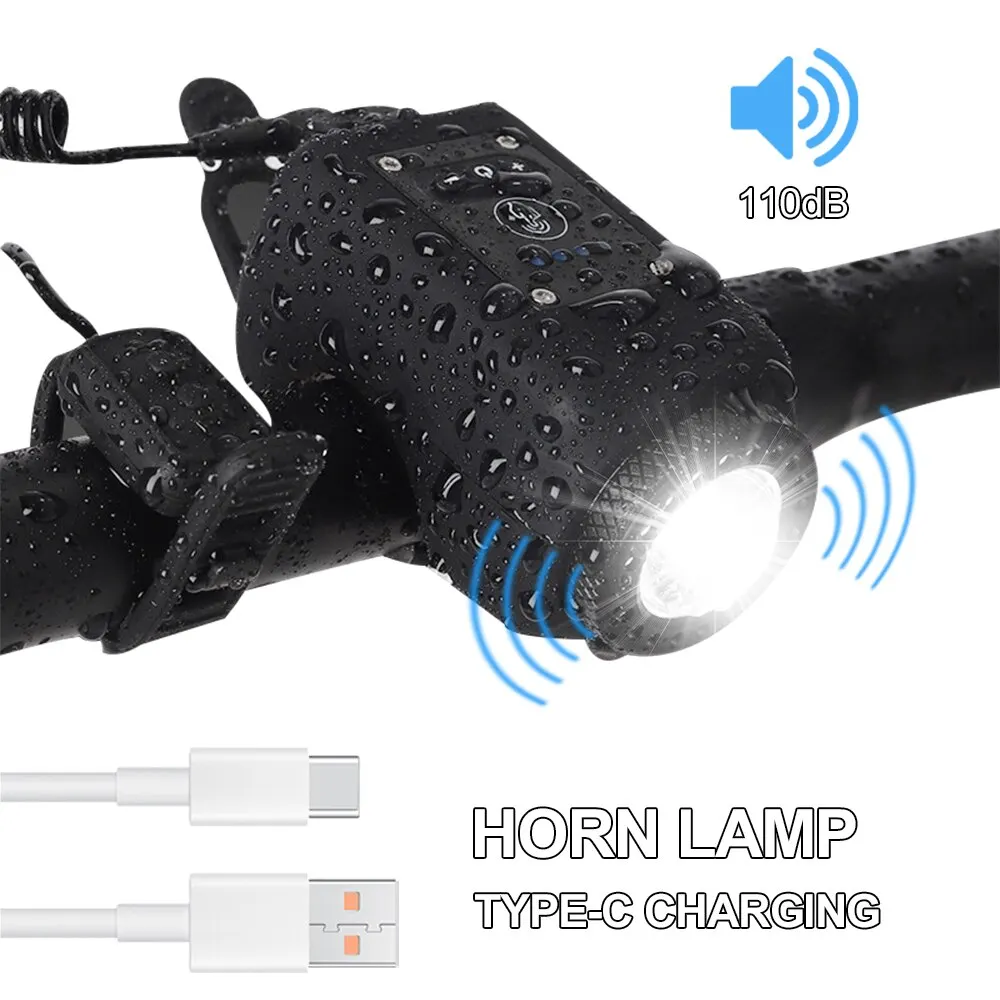 Bicycle Horn Light 110dB USB Rechargeable MTB Electric Bell Remote Control Horn - $12.66