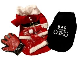 Pet Christmas Bundle Santa Claus Costume with Cap Hair Glove Bad To The Bone T - £17.59 GBP