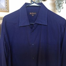 Ben Sherman Men&#39;s Dark Blue Pinstriped Dress Shirt - $15.68