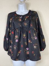 Old Navy Womens Size XS Black Boho Floral Tassled Top Long Sleeve - £7.36 GBP