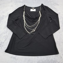 Susan Lawrence Shirt Womens 1X Black Long Sleeve Cowl Neck Stretch Blouse - £20.26 GBP