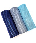 Winter Trio 10&quot; Wide Metallic Deco Mesh Ribbon (Navy Blue, Silver, Powde... - £20.45 GBP