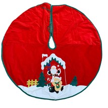 Christmas Tree Skirt Red Santa Claus Teddy Bear Ice Skating 40&quot; Workshop Holiday - £11.87 GBP