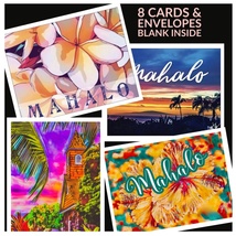 Hawaiian Mahalo Thank You Greeting Cards (Choose Plumeria or Palm Sunset Pau Han - £14.88 GBP