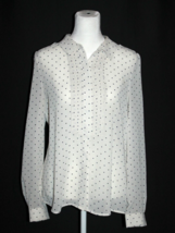 Halogen Blouse Women&#39;s White Black Polka Dot Ruffle Sheer Size Small S - £14.07 GBP