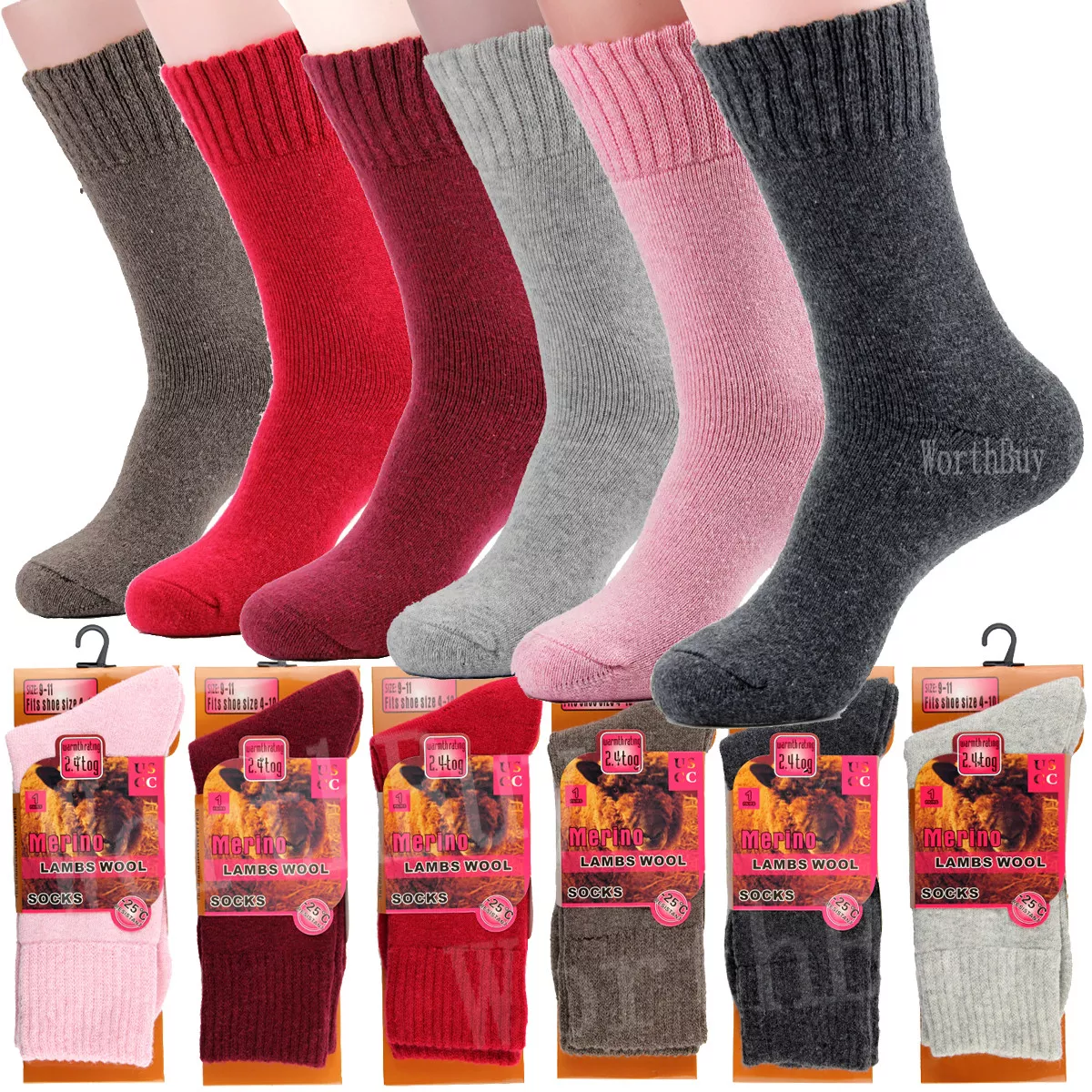 6 Pairs Random Color Womens Lambswool Boots Thermal Socks Size 9-11 - $30.00