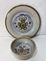 Vtg Pottery Louisville Stoneware Abc’s &amp; Teddy Bear Plate &amp; Bowl Set - £23.47 GBP