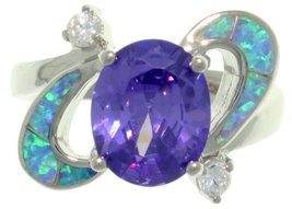 Jewelry Trends Sterling Silver Created Blue Opal and Purple and Clear CZ... - $45.89
