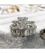 Simulated Diamond Wedding Radiant Engagement Ring Set &amp; Emerald Cut Wedd... - £110.74 GBP