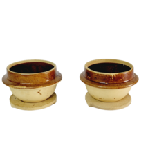Asian Style Planter Bowls Vintage Brown Glazed Pottery with Bases 2 Piec... - $19.78